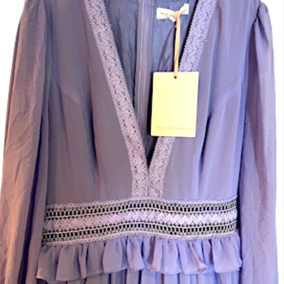 True Decadence Womens Corn V Neck Flower Long Sleeves Chiffon Maxi Dress Boho - Picture 3 of 6